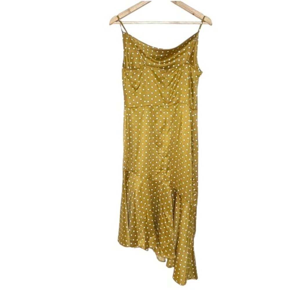 J.O.A. Yellow Polka Dots Satin Asymmetrical Dress US M - Picture 4 of 13